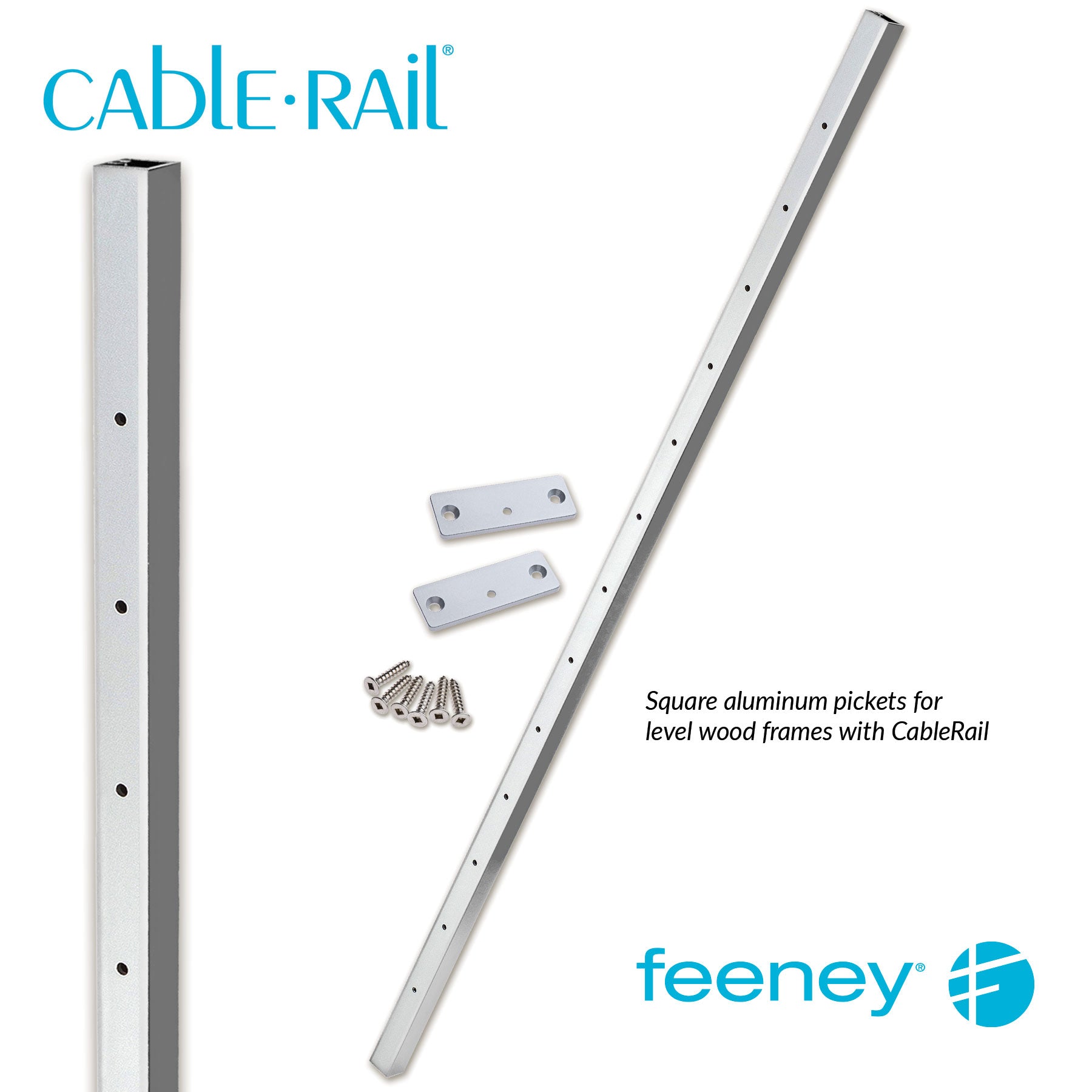Feeney® CableRail Level Aluminum Intermediate Picket, Silver (Each)   Feeney® CableRail Level Aluminum Intermediate Picket, Silver (Each)