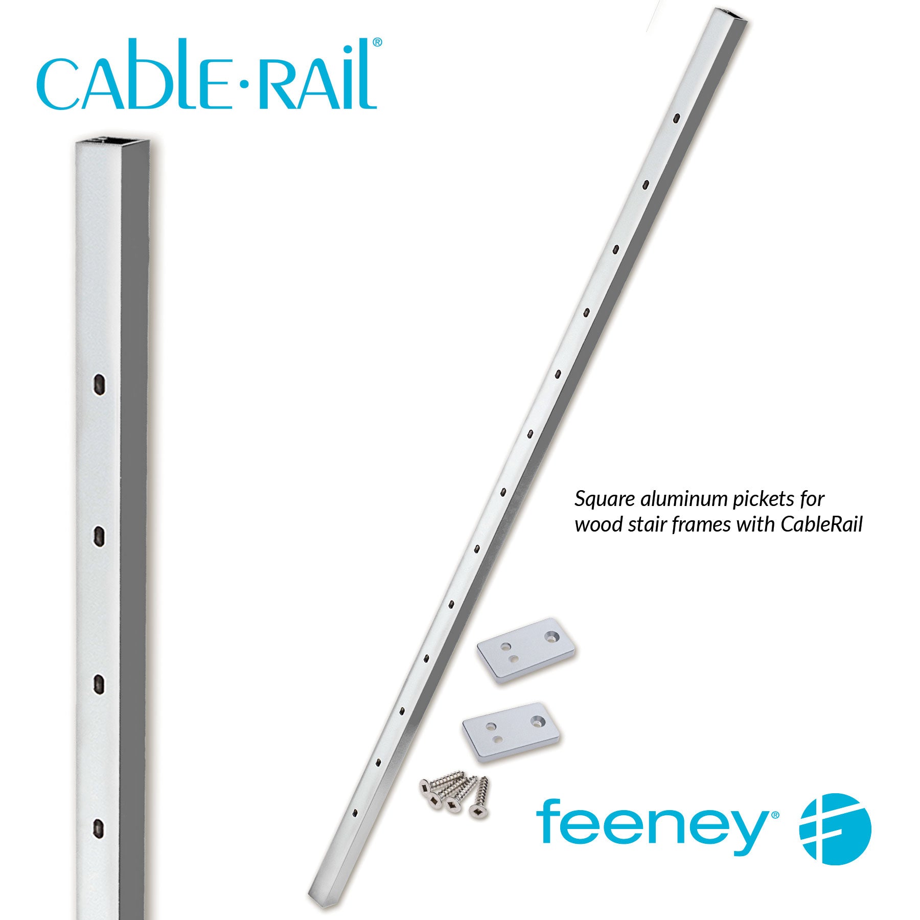 Feeney® CableRail Stair Aluminum Intermediate Picket, Silver (Each)   Feeney® CableRail Stair Aluminum Intermediate Picket, Silver (Each)