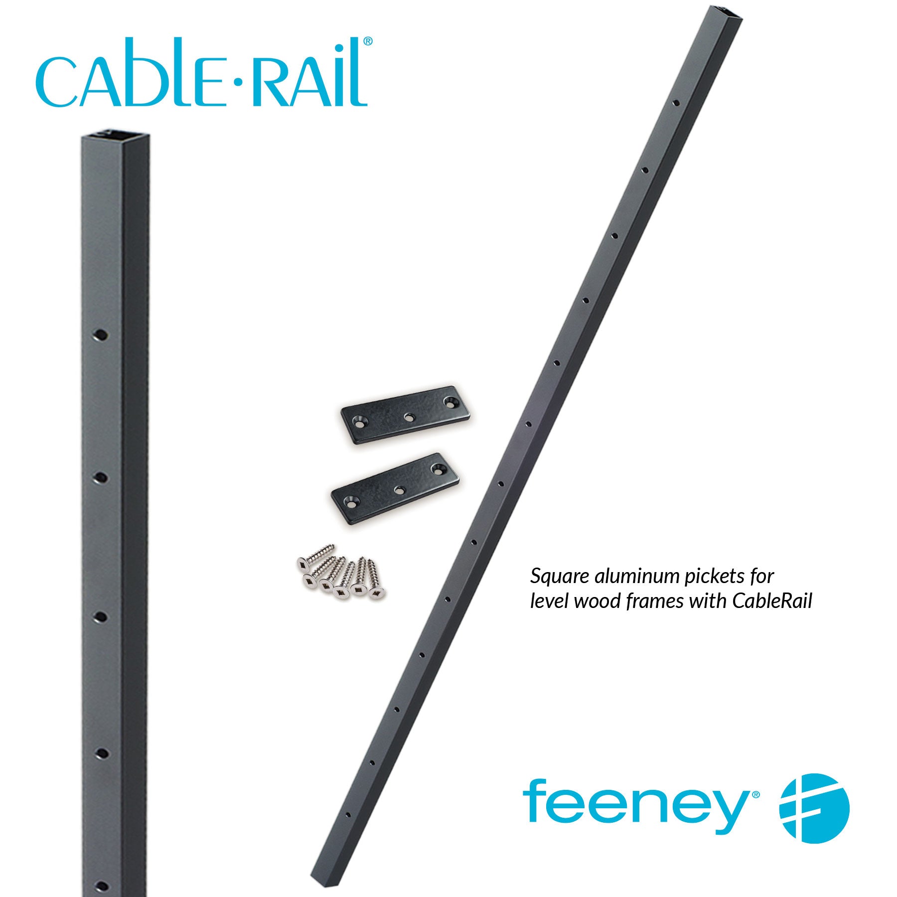 Feeney® CableRail Level Aluminum Intermediate Picket, Black (Each)   Feeney® CableRail Level Aluminum Intermediate Picket, Black (Each)