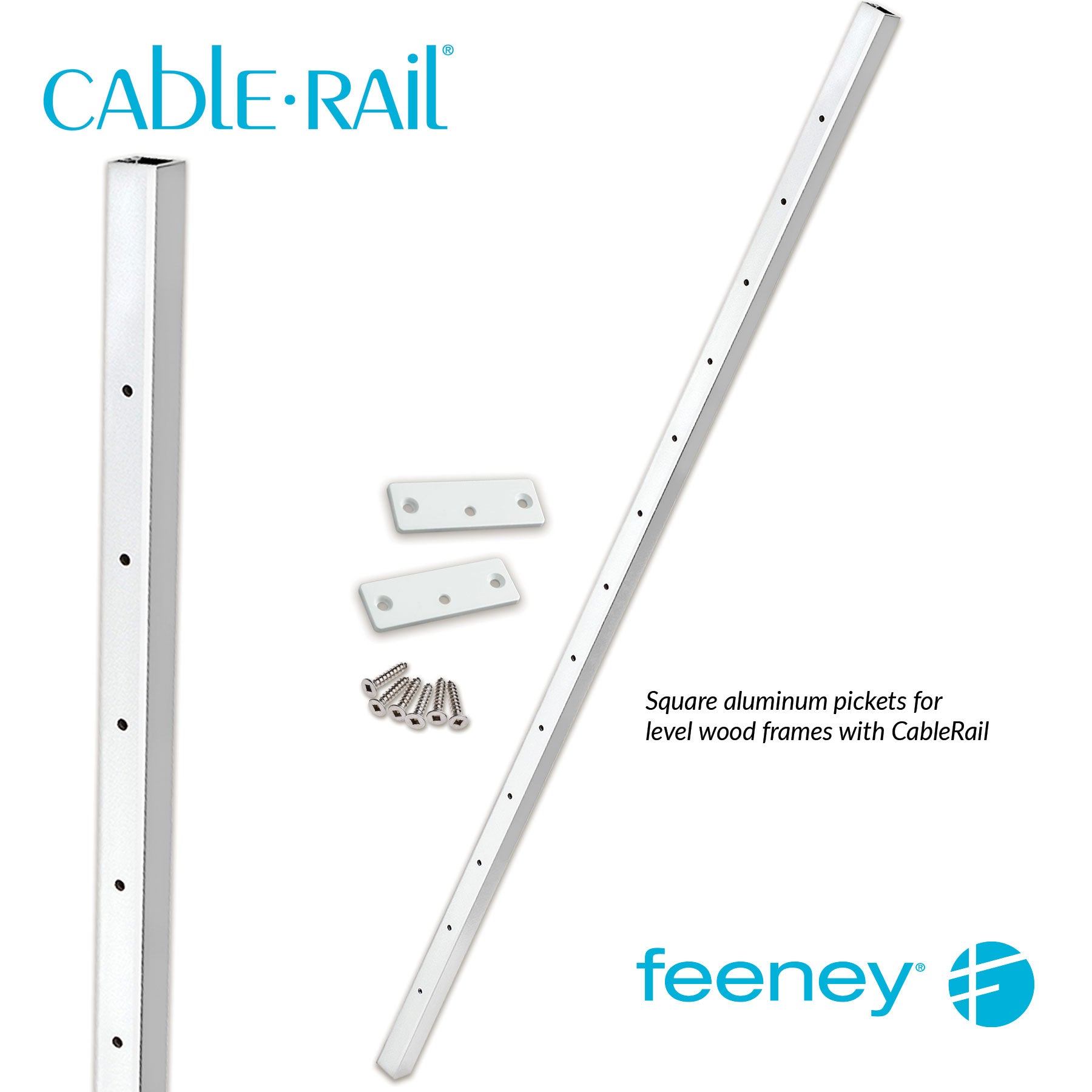 Feeney® CableRail Level Aluminum Intermediate Picket, White (Each)   Feeney® CableRail Level Aluminum Intermediate Picket, White (Each)