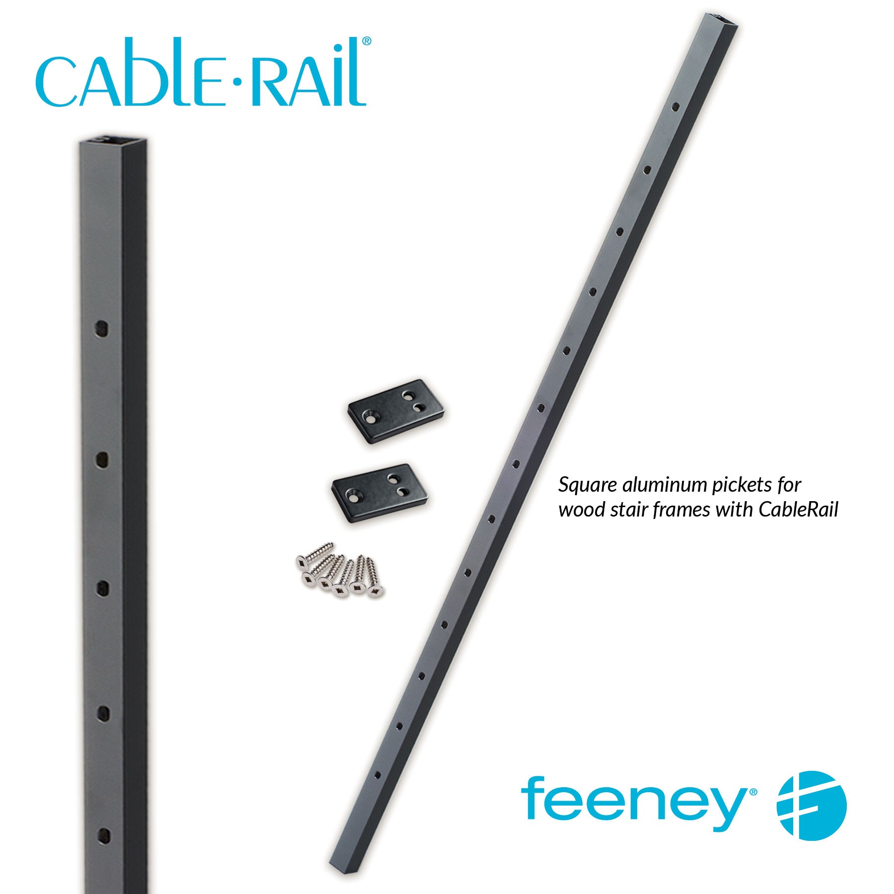 Feeney® CableRail Stair Aluminum Intermediate Picket, Black (Each)   Feeney® CableRail Stair Aluminum Intermediate Picket, Black (Each)