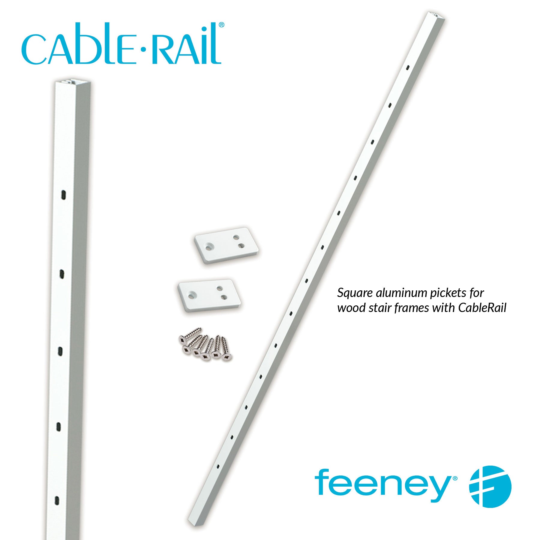 Feeney® CableRail Stair Aluminum Intermediate Picket, White (Each)   Feeney® CableRail Stair Aluminum Intermediate Picket, White (Each)