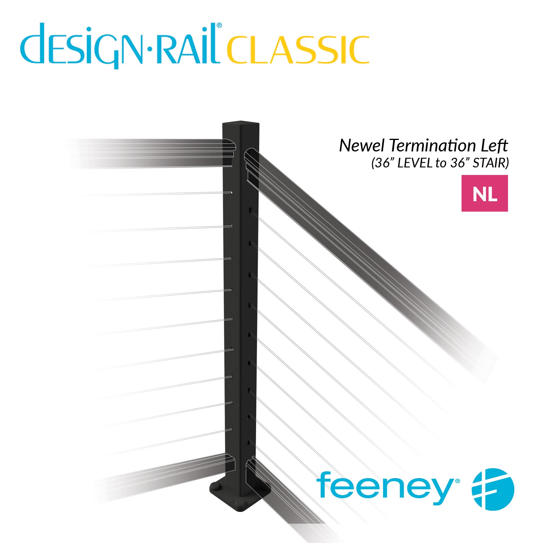 Feeney® DesignRail® Classic Kits (Level to Stair) Left-Hand Newel Post Kit (36  Feeney® DesignRail® Classic Kits (Level to Stair) Left-Hand Newel Post Kit (36