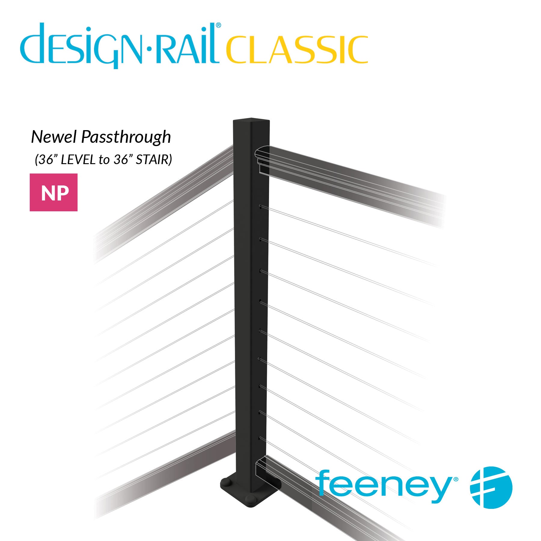 Feeney® DesignRail® Classic Kits (Level to Stair) Passthrough Newel Post Kit (36  Feeney® DesignRail® Classic Kits (Level to Stair) Passthrough Newel Post Kit (36