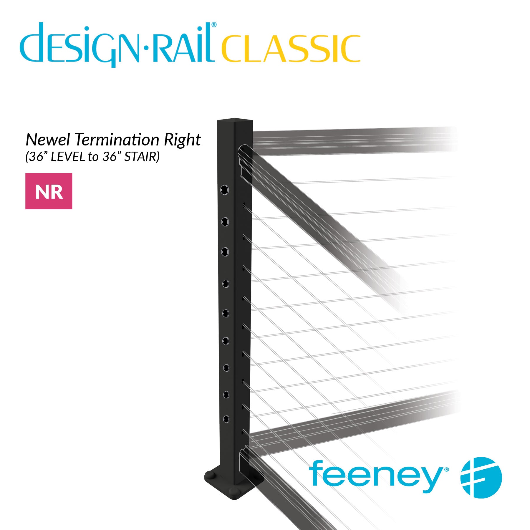 Feeney® DesignRail® Classic Kits (Level to Stair) Right-Hand Newel Post Kit (36  Feeney® DesignRail® Classic Kits (Level to Stair) Right-Hand Newel Post Kit (36