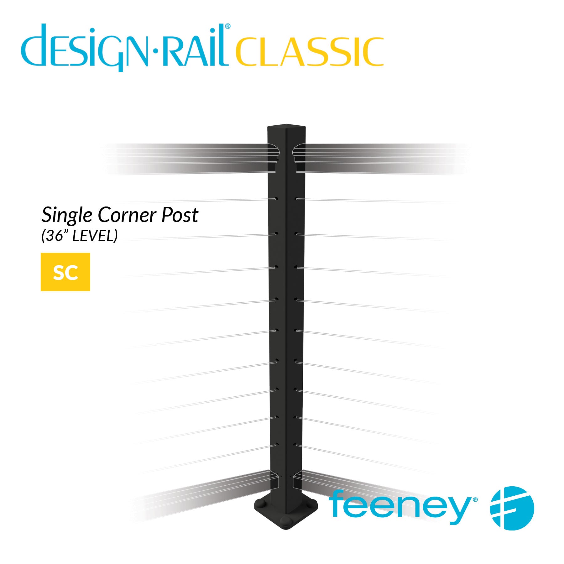 Feeney® DesignRail® Classic Kits (Level) Single Corner Post Kit (36  Feeney® DesignRail® Classic Kits (Level) Single Corner Post Kit (36