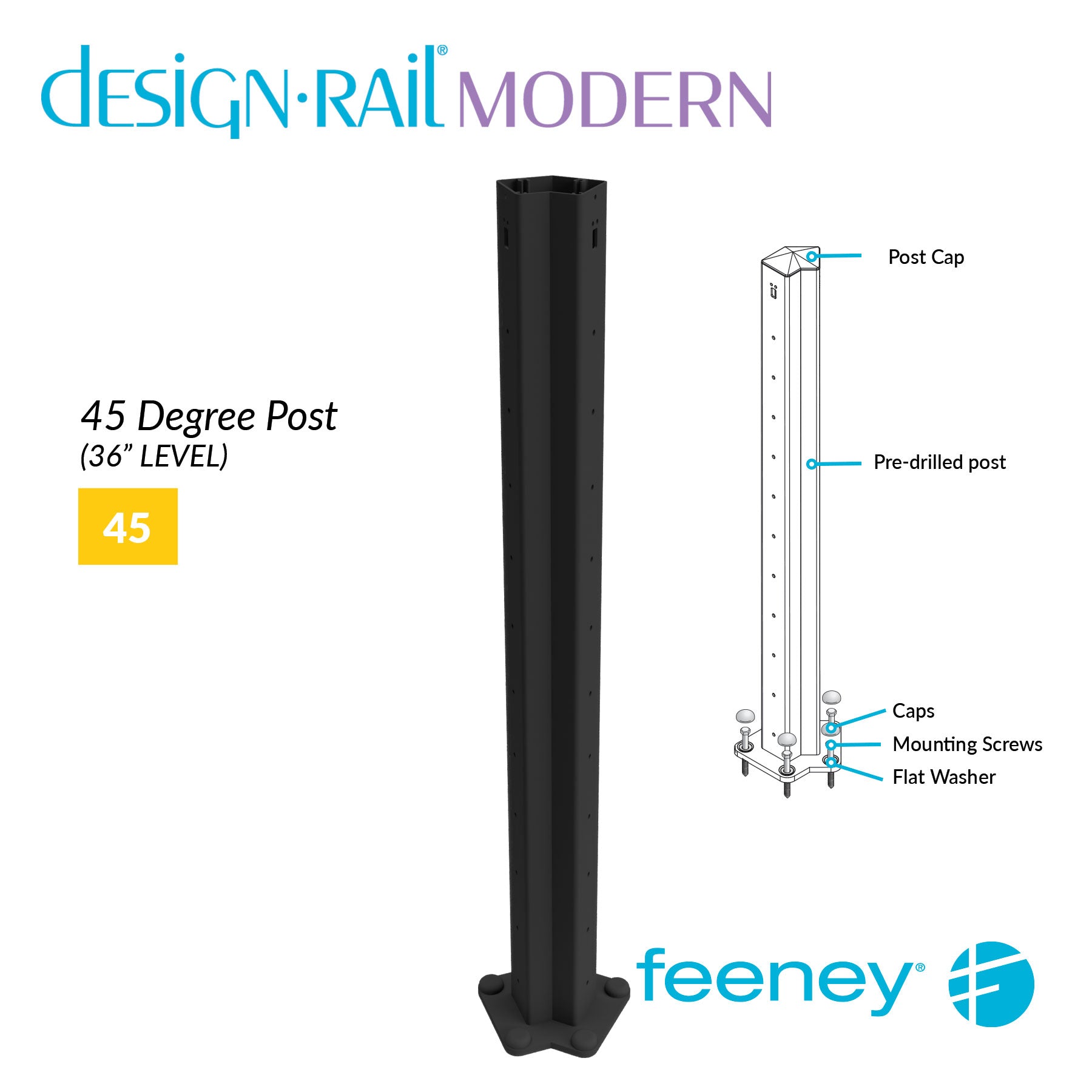 Feeney® DesignRail® Modern Kits (Level) 45-Degree Corner Post Kit (36  Feeney® DesignRail® Modern Kits (Level) 45-Degree Corner Post Kit (36