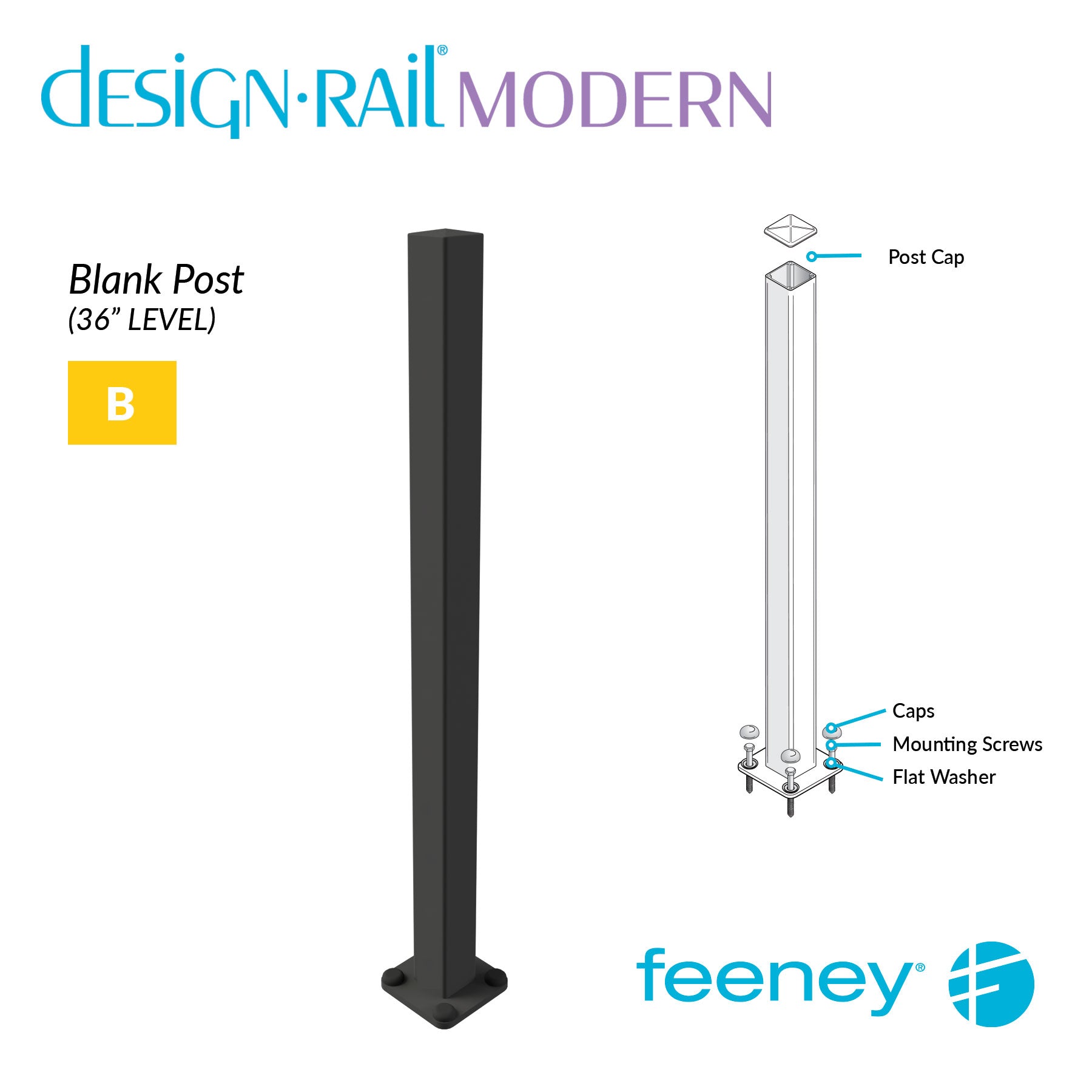 Feeney® DesignRail® Modern Kits (Level) Blank Post Kit (36  Feeney® DesignRail® Modern Kits (Level) Blank Post Kit (36