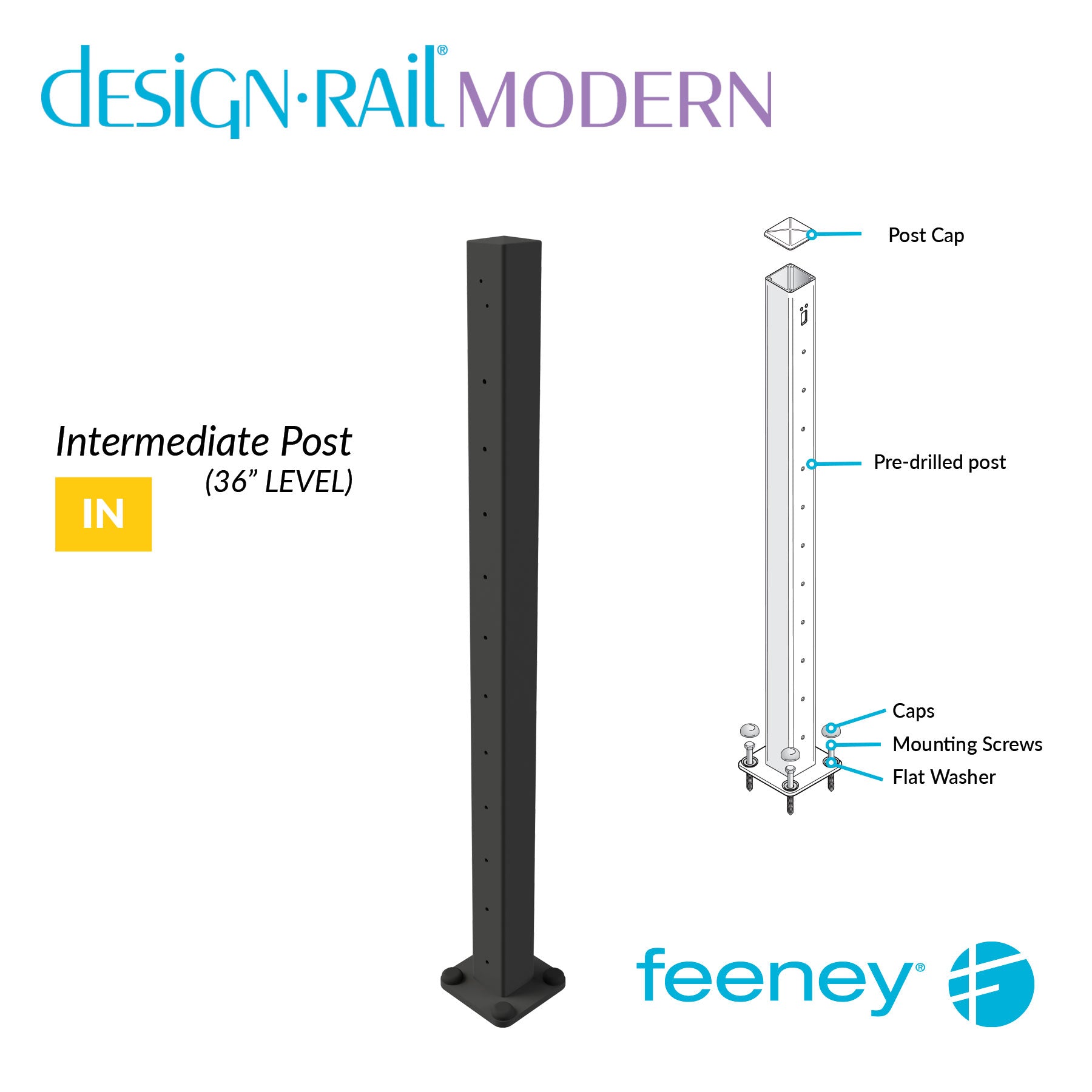 Feeney® DesignRail® Modern Kits Intermediate (Level) Post Kit (36  Feeney® DesignRail® Modern Kits Intermediate (Level) Post Kit (36