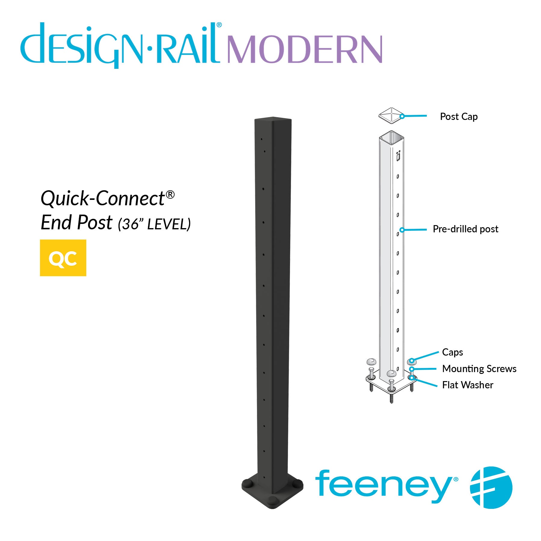 Feeney® DesignRail® Modern Kits (Level) Quick-Connect® Post Kit (36  Feeney® DesignRail® Modern Kits (Level) Quick-Connect® Post Kit (36