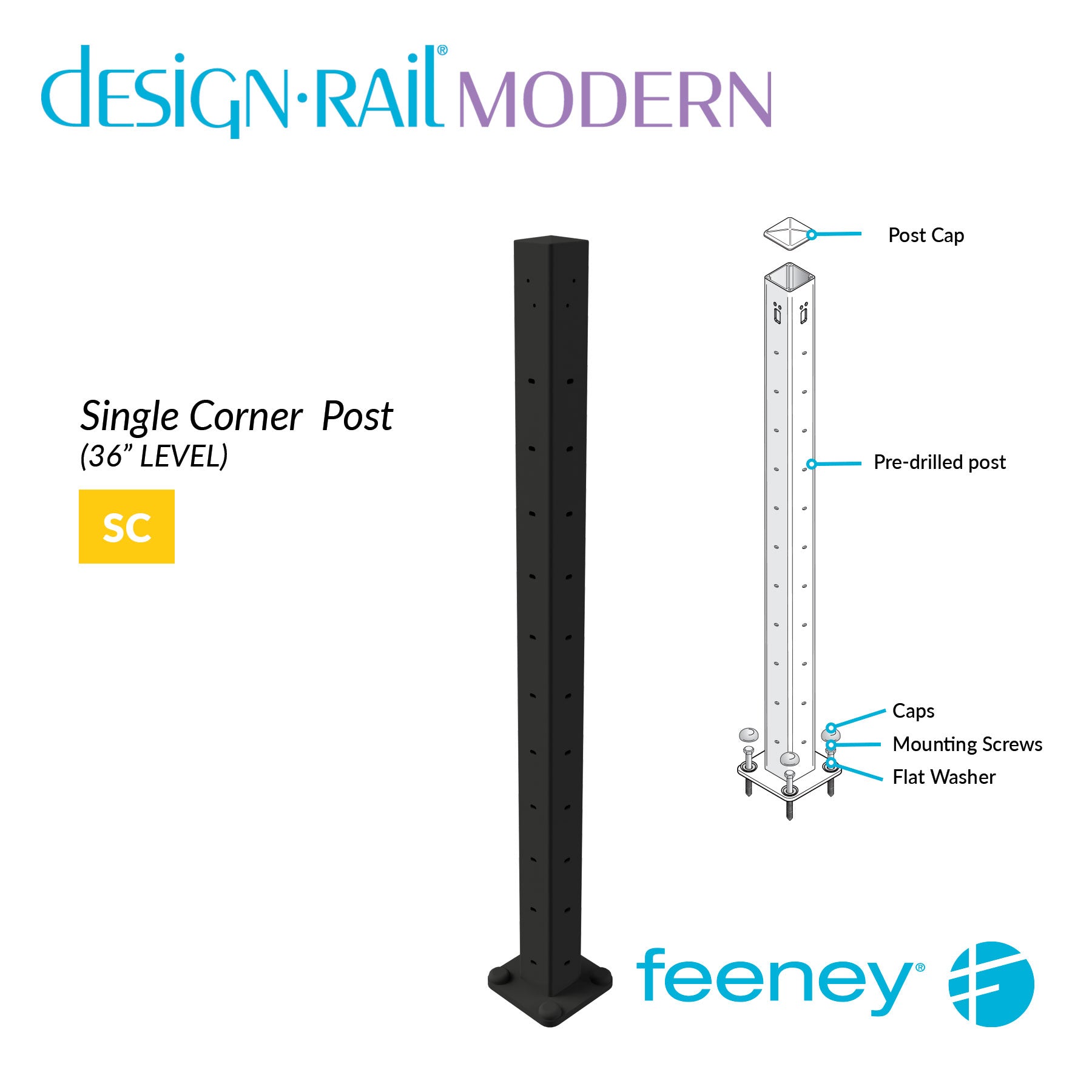 Feeney® DesignRail® Modern Kits (Level) Single Corner Post Kit (36  Feeney® DesignRail® Modern Kits (Level) Single Corner Post Kit (36