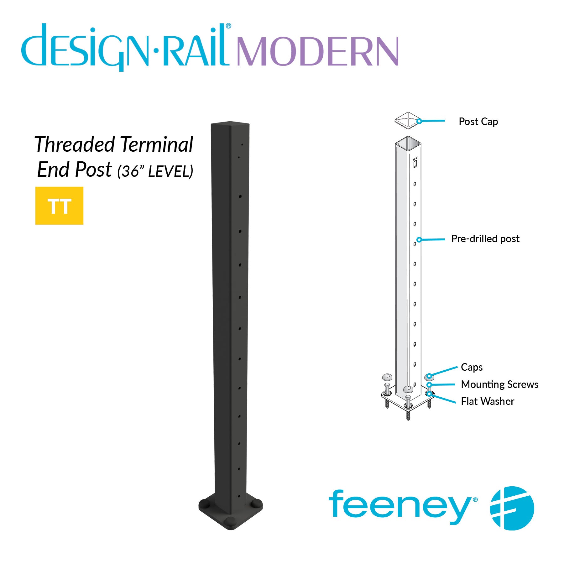 Feeney® DesignRail® Modern Kits (Level) Threaded Terminal Post Kit (36  Feeney® DesignRail® Modern Kits (Level) Threaded Terminal Post Kit (36