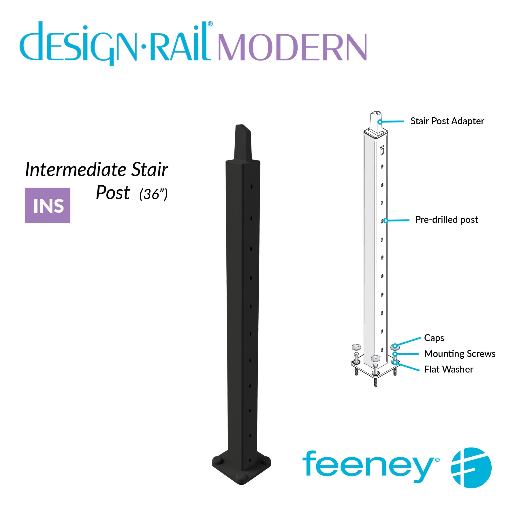 Feeney® DesignRail® Modern Kits Intermediate (Stair) Post Kit (36  Feeney® DesignRail® Modern Kits Intermediate (Stair) Post Kit (36