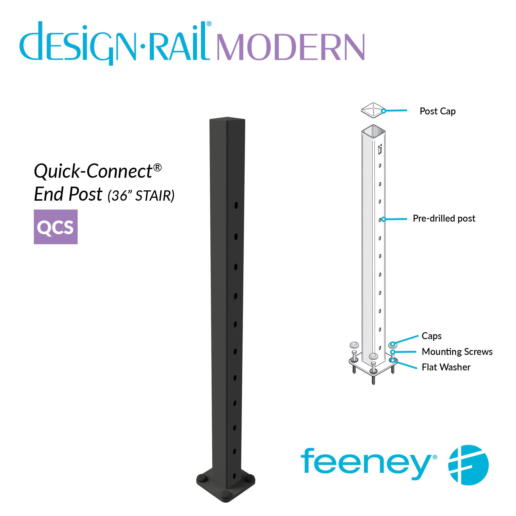 Feeney® DesignRail® Modern Kits Quick-Connect® (Stair) Post Kit (36  Feeney® DesignRail® Modern Kits Quick-Connect® (Stair) Post Kit (36
