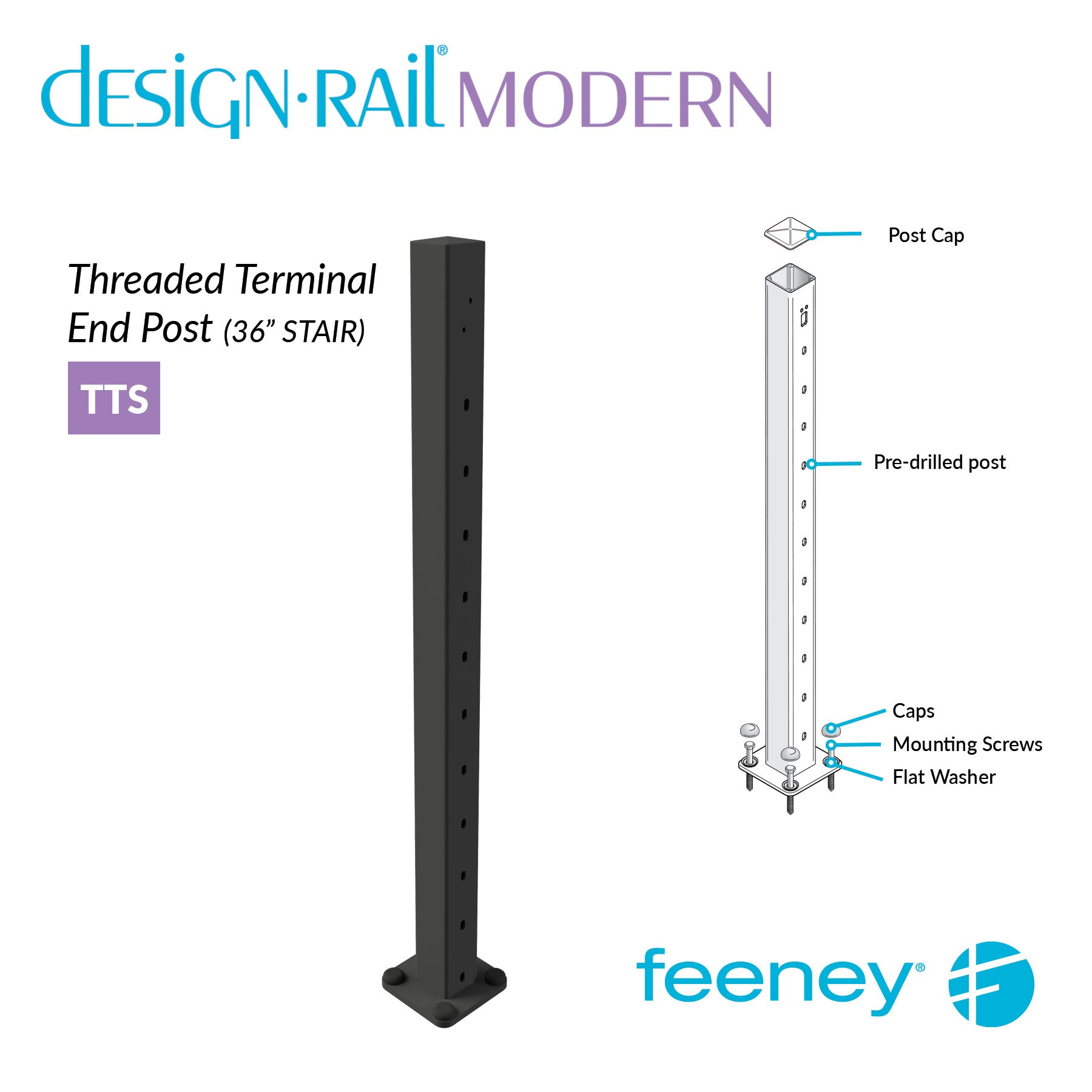 Feeney® DesignRail® Modern Kits Threaded Terminal (Stair) Post Kit (36  Feeney® DesignRail® Modern Kits Threaded Terminal (Stair) Post Kit (36