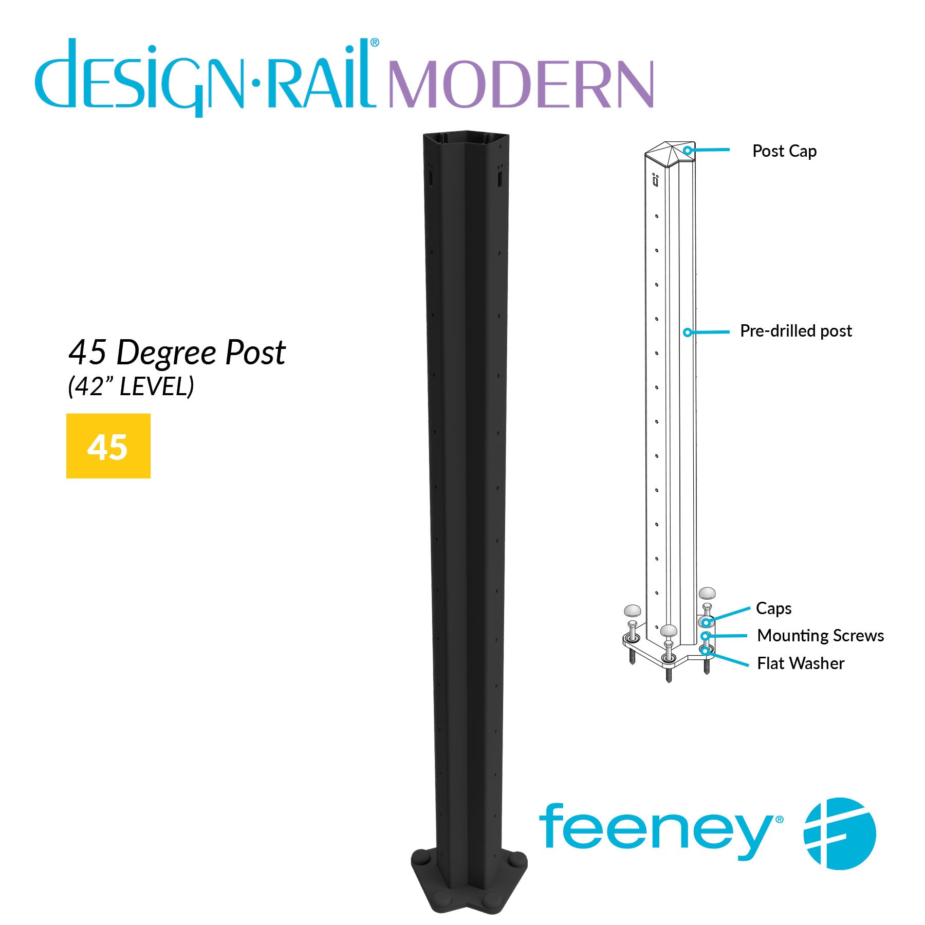Feeney® DesignRail® Modern Kits (Level) 45-Degree Corner Post Kit (42  Feeney® DesignRail® Modern Kits (Level) 45-Degree Corner Post Kit (42