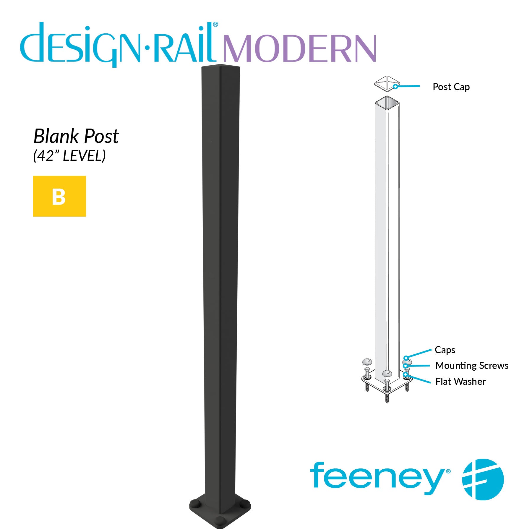 Feeney® DesignRail® Modern Kits (Level) Blank Post Kit (42  Feeney® DesignRail® Modern Kits (Level) Blank Post Kit (42