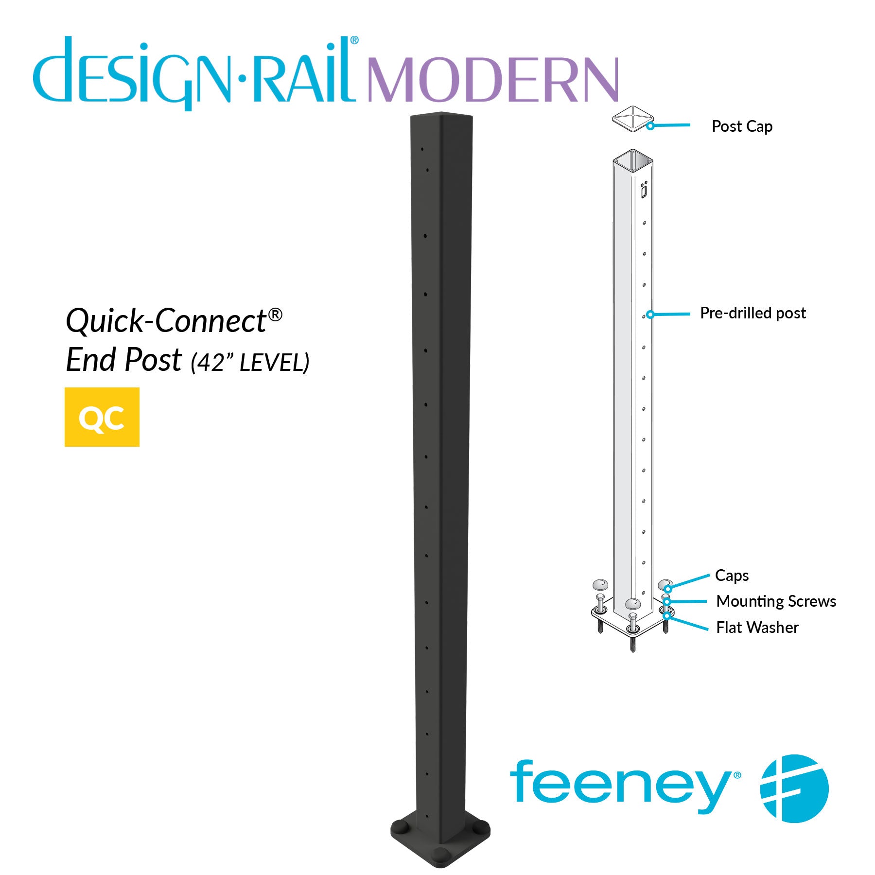 Feeney® DesignRail® Modern Kits Quick-Connect® (Level) Post Kit (42  Feeney® DesignRail® Modern Kits Quick-Connect® (Level) Post Kit (42
