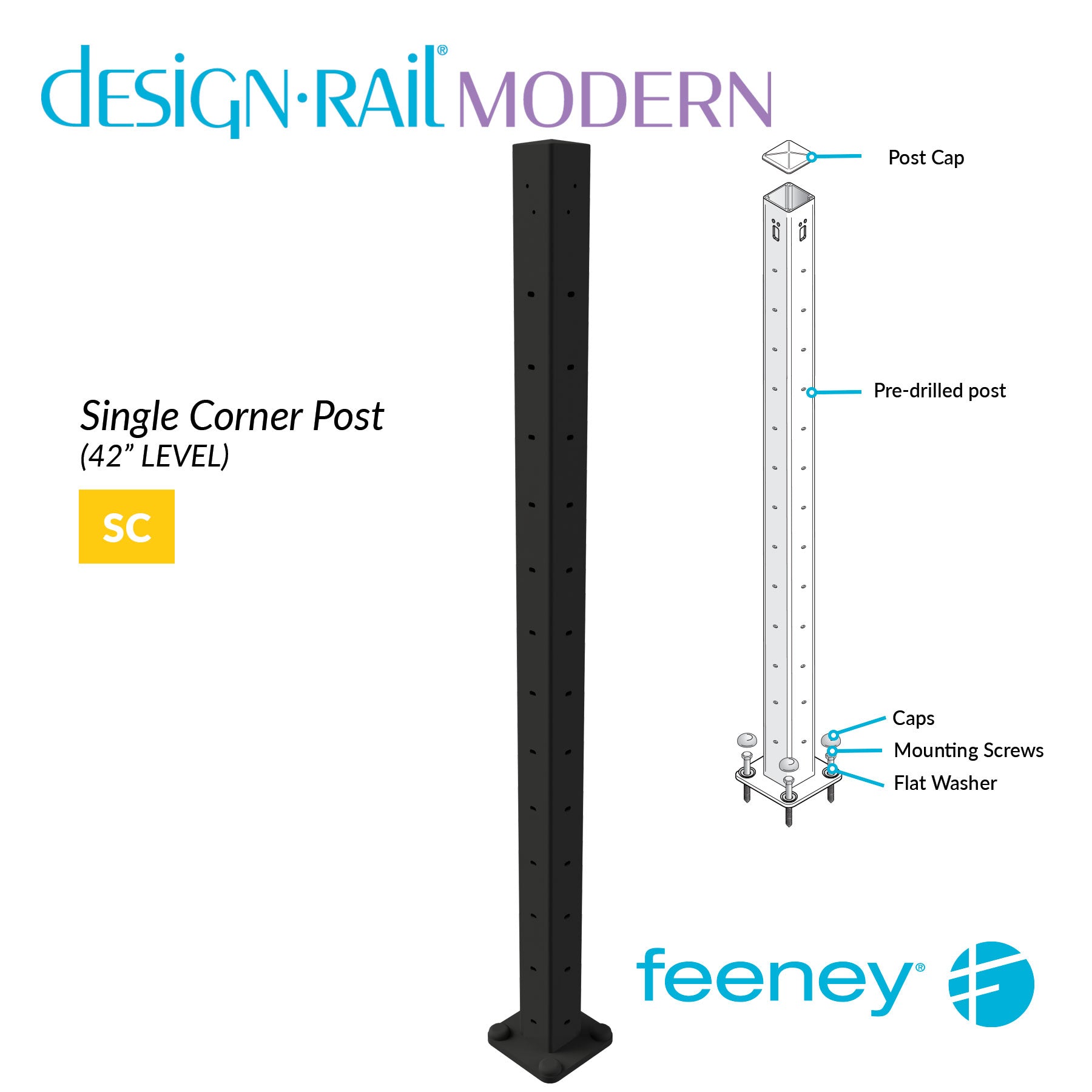 Feeney® DesignRail® Modern Kits Single Corner (Level) Post Kit (42  Feeney® DesignRail® Modern Kits Single Corner (Level) Post Kit (42