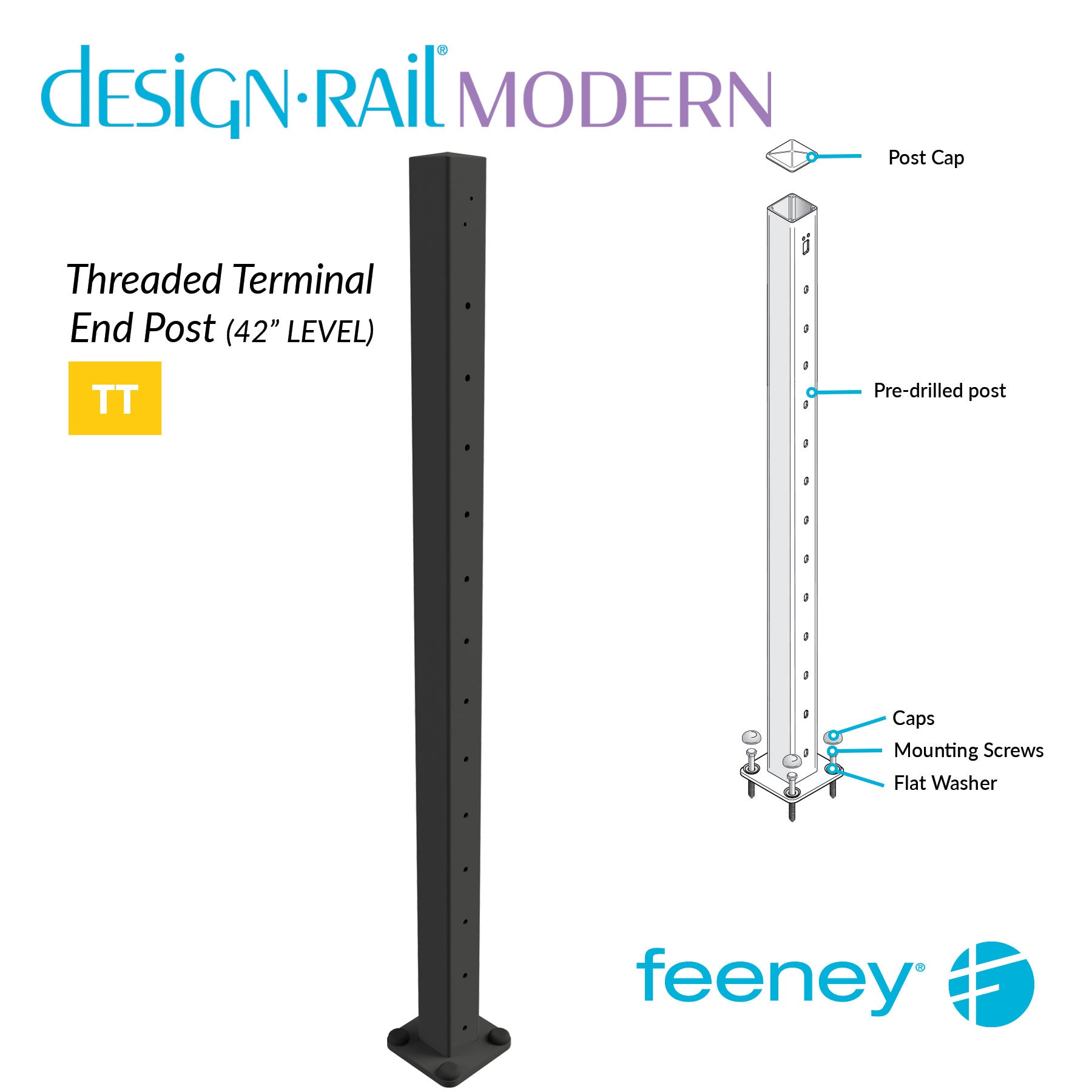 Feeney® DesignRail® Modern Kits Threaded Terminal (Level) Post Kit (42  Feeney® DesignRail® Modern Kits Threaded Terminal (Level) Post Kit (42