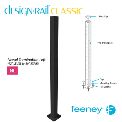 Feeney® DesignRail® Classic Kits (Level to Stair) Left-Hand Newel Post Kit (42" - Textured Black)