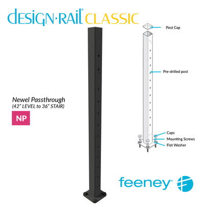 Feeney® DesignRail® Classic Kits (Level to Stair) Passthrough Newel Post Kit (42" - Black)