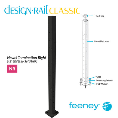 Feeney® DesignRail® Classic Kits (Level to Stair) Right-Hand Newel Post Kit (42" - Textured Black)
