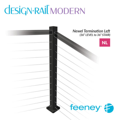 Modern 36" Left Hand Newel Post Kit for Level to Stair Railings  - TBLK
