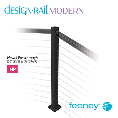 Modern 36" Passthrough Newel Post Kit for Level to Stair Railings  - TBLK