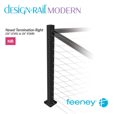 Modern 36" Right Hand Newel Post Kit for Level to Stair Railings  - TBLK