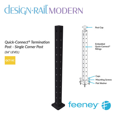 Modern 36" Level Quick-Connect Termination Single Corner Post Kit - TBLK