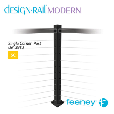 Modern 36" Single Corner Post Kit for Level Railings - TBLK