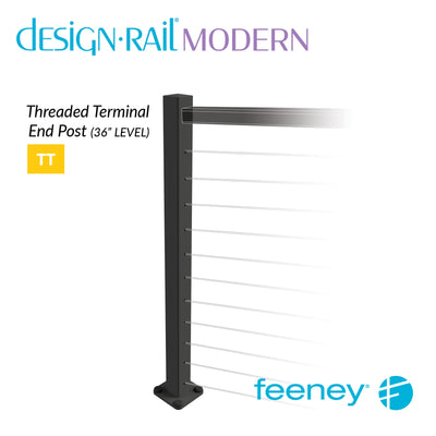 Modern 36" Threaded Terminal Post Kit for Level Railings - TBLK