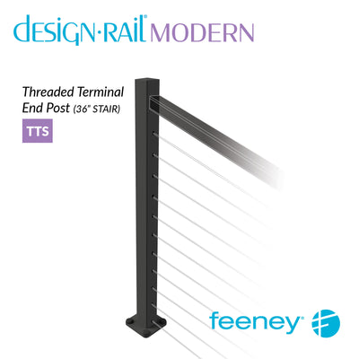 Modern 36" Threaded Terminal Post Kit for Stair Railings - TBLK