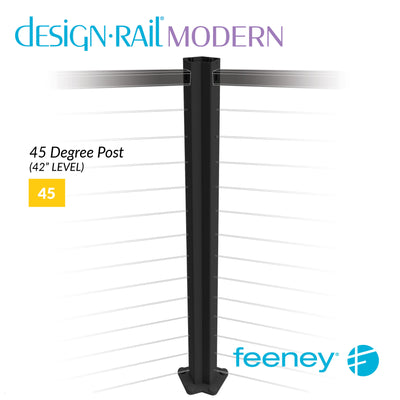 Modern 42" 45 Degree Post Kit for Level Railings - BLK