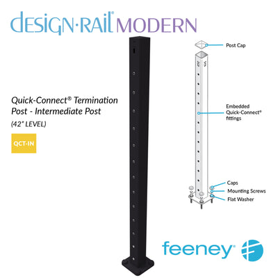 Modern 42" Level Quick-Connect Termination Intermediate Post Kit - BLK