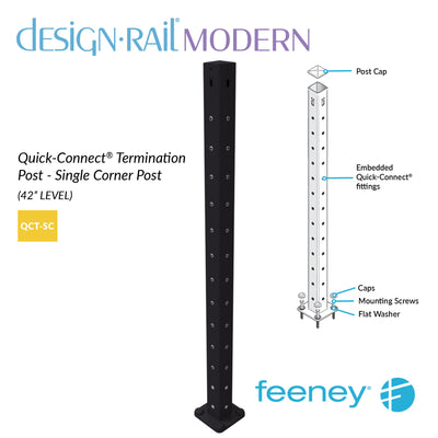 Modern 42" Level Quick-Connect Termination Single Corner Post Kit - BLK
