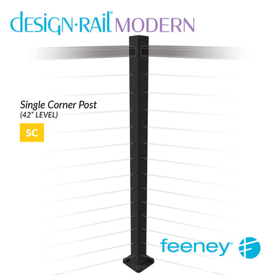 Modern 42" Single Corner Post Kit for Level Railings  - BLK
