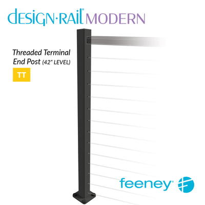 Modern 42" Threaded Terminal Post Kit for Level Railings  - BLK