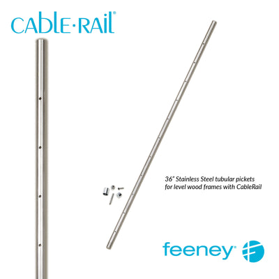  Feeney® CableRail Level (36") Stainless Steel Intermediate Picket, Wood (Each) 